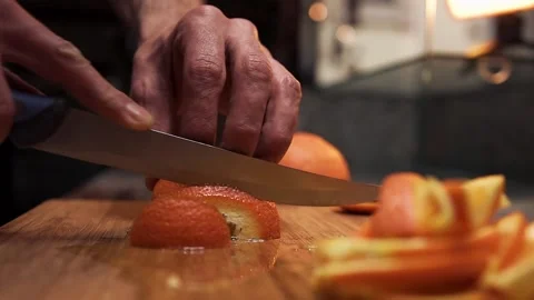 Cutting fresh orange Stock Footage 136375683