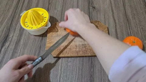  Cutting Fresh Oranges To Squeezing Oranges And Make Orange Juice  Stock Footage 152650649