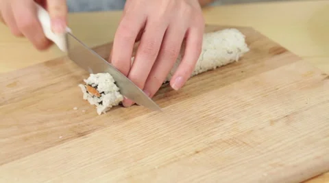 Cutting fresh roll salmon Stock Footage 59559762