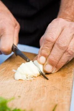 Cutting fresh shallot Stock Photos