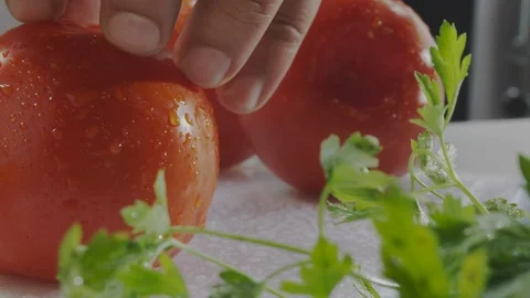 Cutting fresh tomato Stock Footage 98296895
