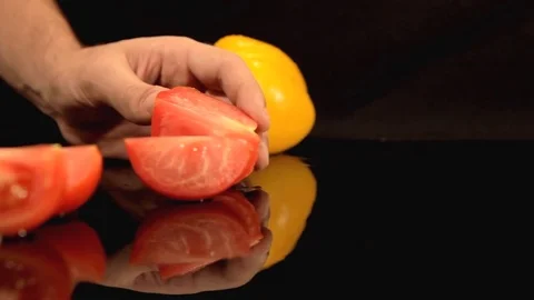 Cutting Fresh Vegetables - Tomato Stock Footage 76471407
