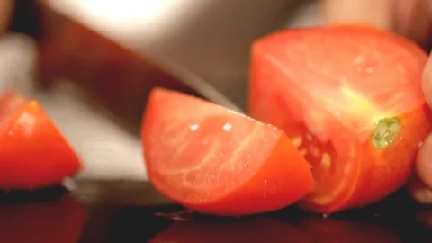Cutting Fresh Vegetables - Tomato Stock Footage 76471772