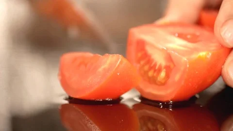 Cutting Fresh Vegetables - Tomato Stock Footage 76472224