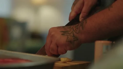 Cutting up garlic Stock-Footage 155083116