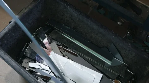 Cutting Glass Process. Disposal bin. Stock Footage 93018554