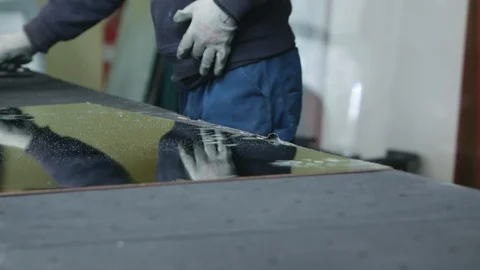 Cutting Glass Process Stock Footage 93018281