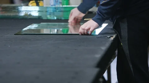 Cutting Glass Process Stock Footage 93018474