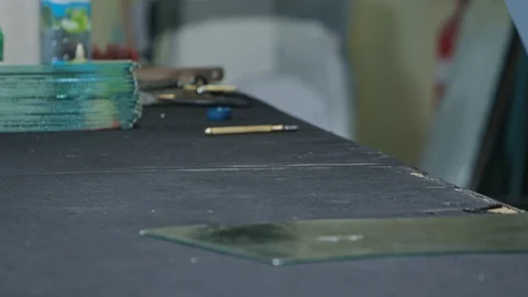 Cutting Glass Process Stock Footage 93018507