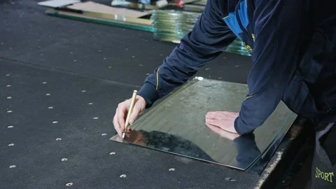 Cutting Glass Process Stock Footage 93018524