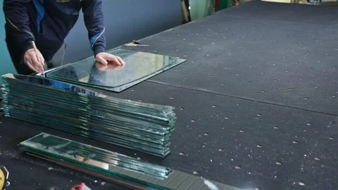 Cutting Glass Process Stock Footage 93018563