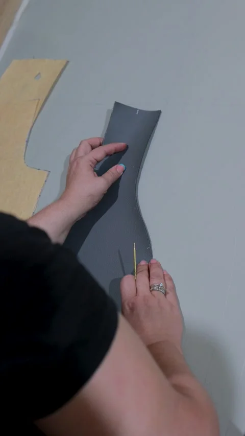 Cutting Gray Leather for Custom Car Mat Stock Footage 329325826