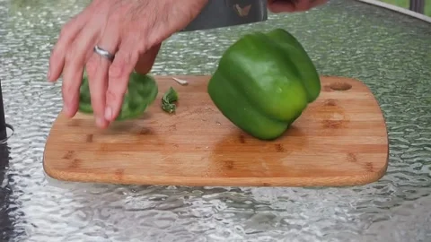 Cutting green pepper Stock Footage 210950929