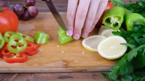 Cutting green pepper Stock Footage 231571470