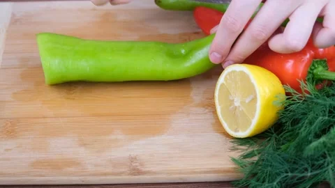Cutting green pepper Stock Footage 232853967