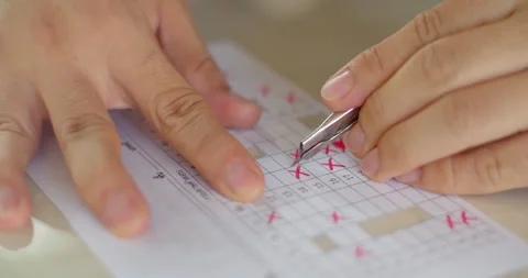 Cutting grid paper template for checking student answer sheets efficiently. Stock Footage 317757043