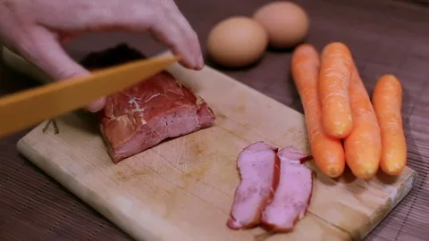 Cutting ham Stock Footage 72132155