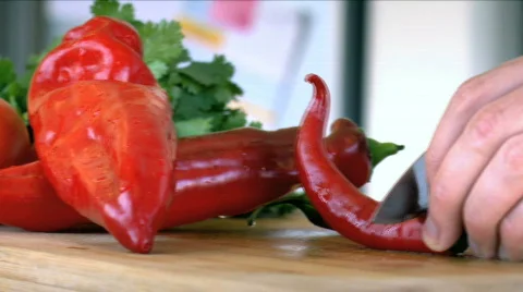 Cutting a Hot Pepper Stock Footage 734172