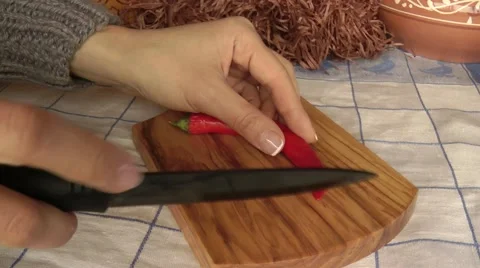 Cutting of hot pepper Stock Footage 52196385
