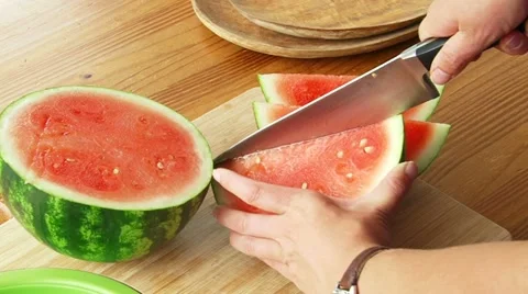 Cutting Juicy Watermelon Stock Footage 10867348