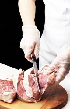 Cutting lamb meat Stock Photos