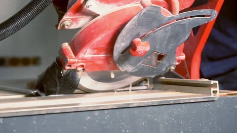 Cutting large wall tiles with a circular saw Stock Footage 142105352