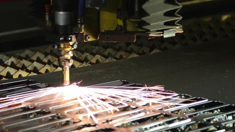 Cutting laser of sheet metal on automatic machine Stock Footage 75565989