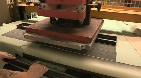 Cutting leather with machine Stock Footage 22413839