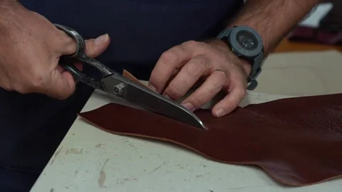 Cutting Leather with Scissors - 863 Stock Footage 308818148