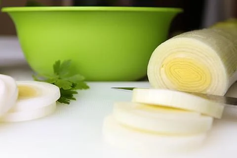 Cutting of leek Stock Photos