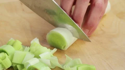 Cutting up leeks Stock Footage 24667453