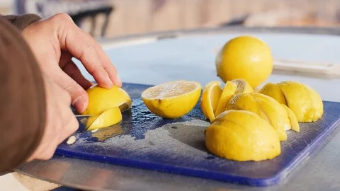 Cutting Lemons Slow Motion Stock Footage 86317062