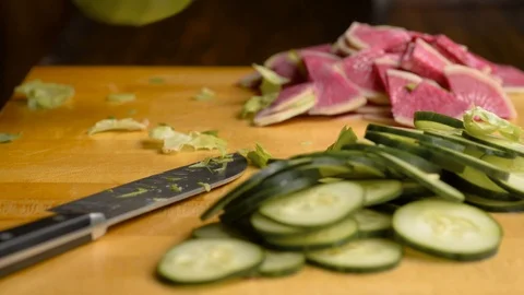 Cutting Up Lettuce For Cobb Salad Stock Footage 116787316