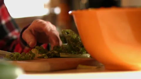 Cutting up Lettuce  for a Salad Stock Footage 58619292