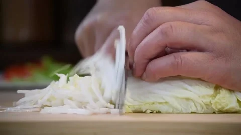 Cutting lettuce into small pieces Video stock 160044138