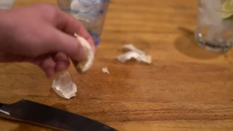 Cutting lime, lime water, lemon water, cutting lemon, cutting board, Stock Footage 262182390