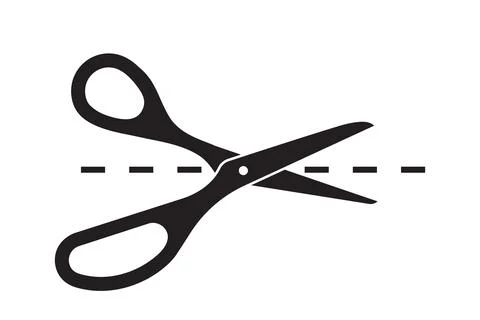 Cutting line by scissors vector icon. Separation paper sign. Trim coupone sym Stock Illustration