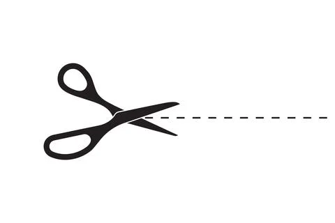 Cutting line by scissors vector icon. Separation paper sign. Trim coupone sym Stock Illustration