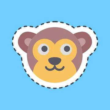 Cutting Line Sticker monkey face. Chinese Zodiac elements. Good for prints,.. Stock Illustration