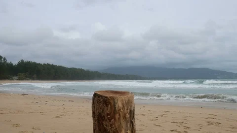 Cutting log stand on beach like a table for put something on ,  Background ar Stock-Footage 94521393