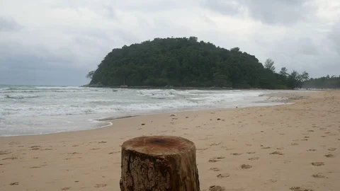 Cutting log stand on beach like a table for put something on ,  Background ar Stock-Footage 94530379