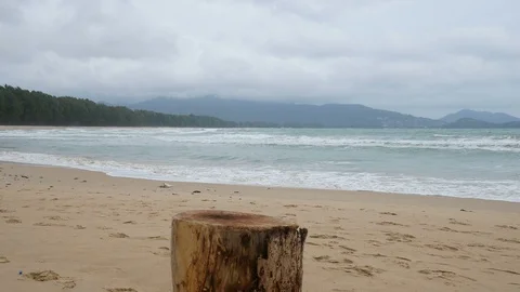 Cutting log stand on beach like a table for put something on ,  Background ar Stock-Footage 94530616