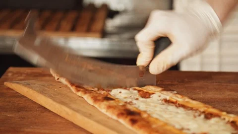 Cutting Long Baken Dough Stock Footage 113283652