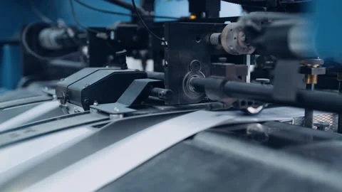 A cutting machine cuts a large pile of paper in a printing house. Stock Footage 197462942