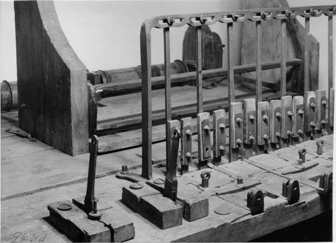 Cutting machine for gears and wall clock. The workbench with the file devi... Stock Photos