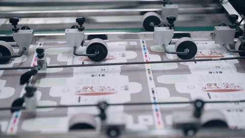 A cutting machine in a printing shop cuts printed packaging. Stock Footage 197463295