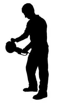 Cutting man with angle grinder silhouette on white Stock Illustration