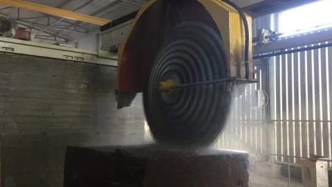 Cutting marble or granite with a saw or multi saw, Block multi blade cutter, Mul Stock Footage 169174478