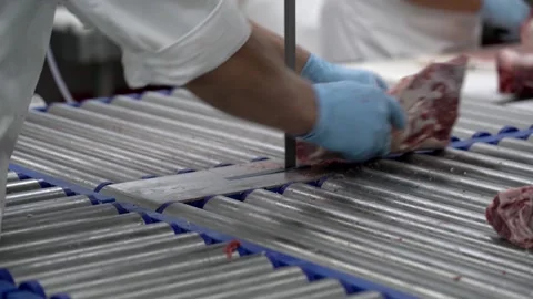 Cutting meat with an electric saw Stock Footage 145653079