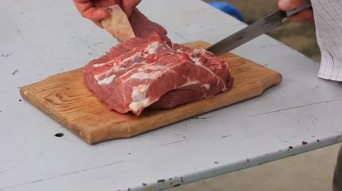 Cutting meat Stock Footage 41595168